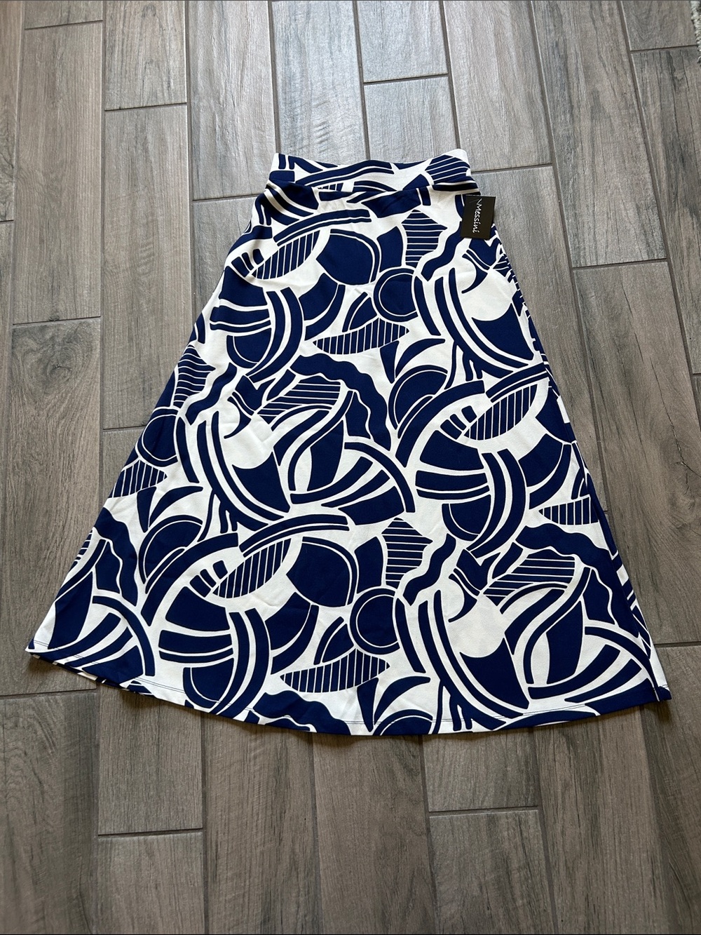 Bold Navy & White Maxi Skirt with Graphic Print